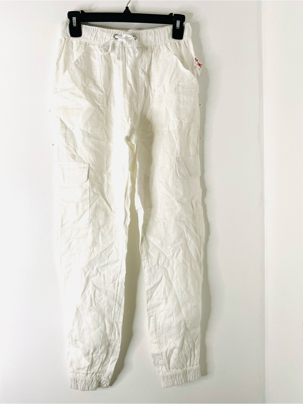 Nicole Miller White Linen Cargo Pants NWT European Flax Drawstring